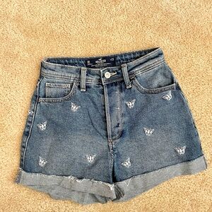 Hollister Embroidered Blue Jean Shorts